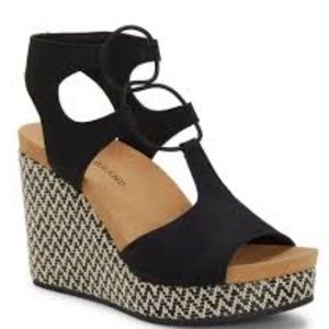 Lucky Brand black suede wedge sandals